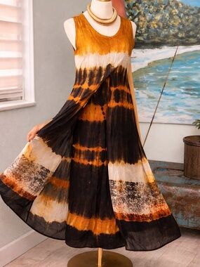 Step In Style,Boho Layered Dress Lagenlook Overlay Panel Desert Flowy Size S